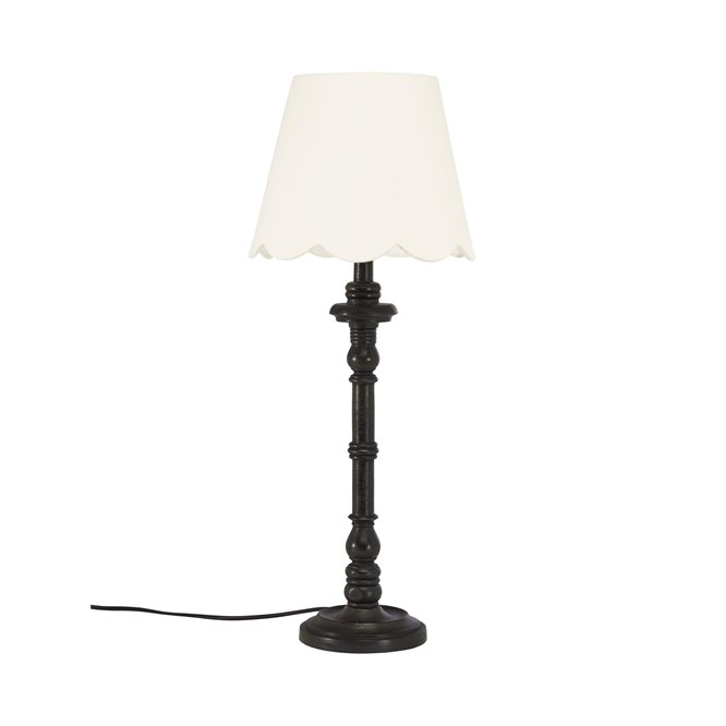 Czarna lampa stołowa retro drewniana Joy z abażurem Jasmine